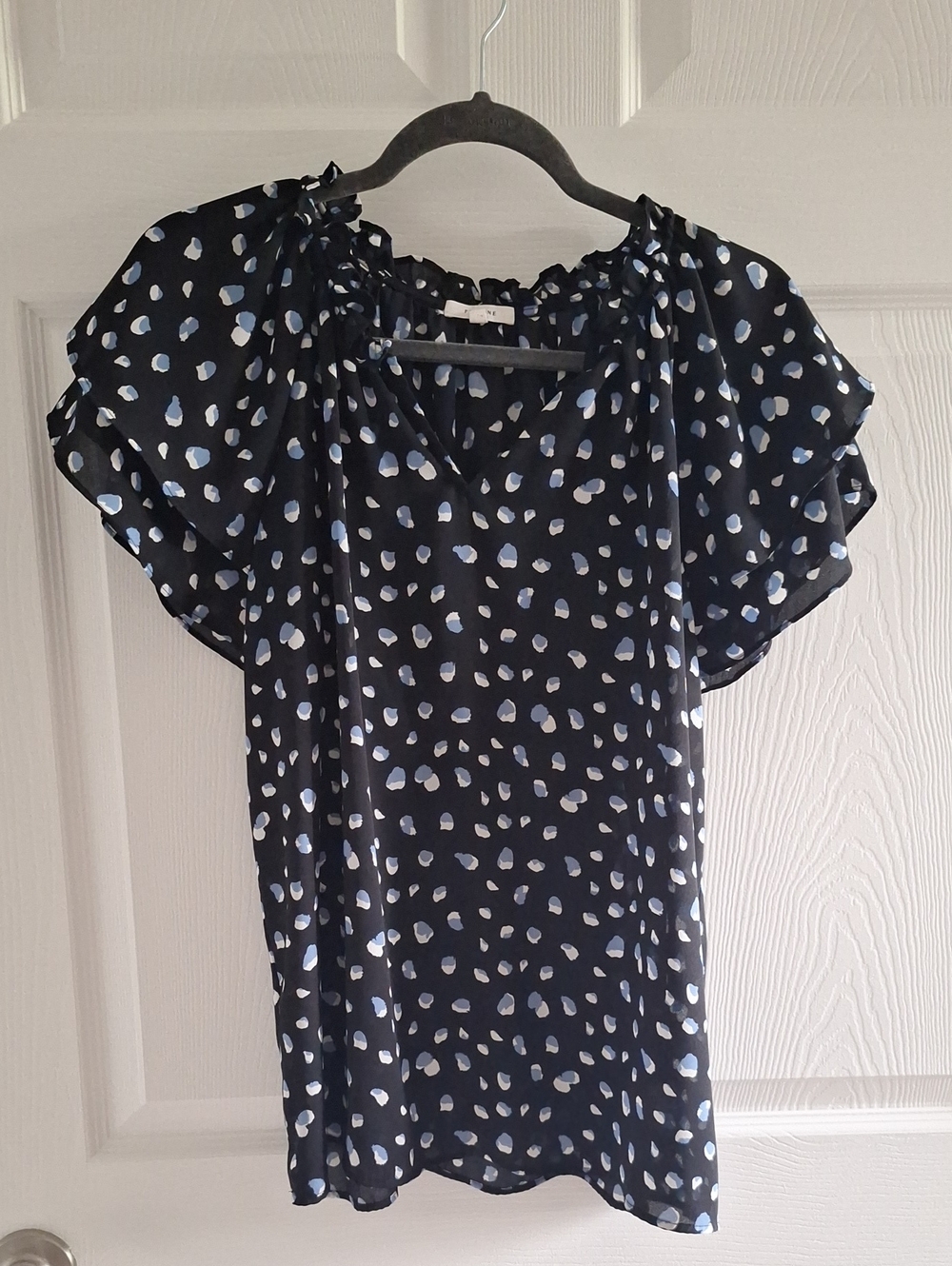 Pleione Navy Blouse with Light Blue Dot Print